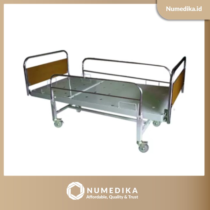 Tempat Tidur Pasien  Standar MIRAII Tanpa Engkol + Pengaman Samping Stainless Steel + Roda