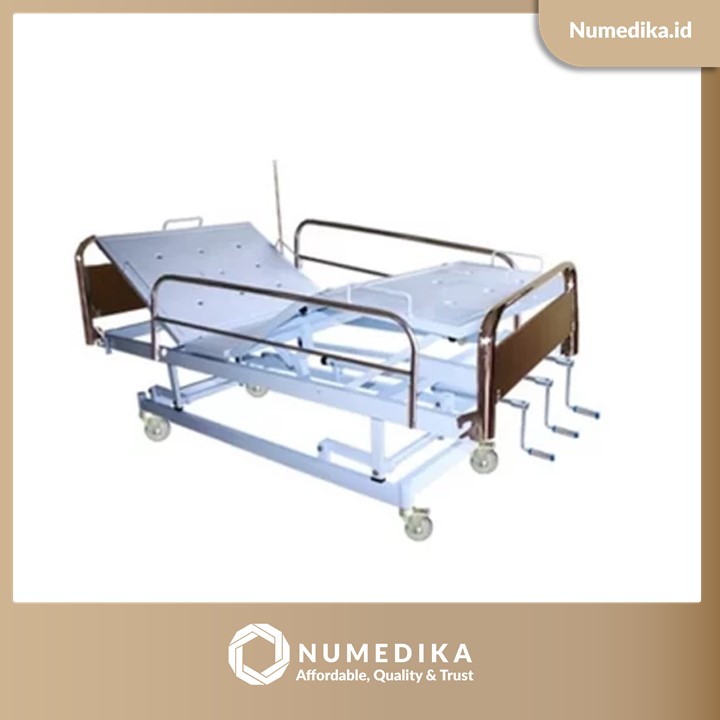 Tempat Tidur Pasien  3 Engkol MIRAII + Pengaman Samping Stainless Steel