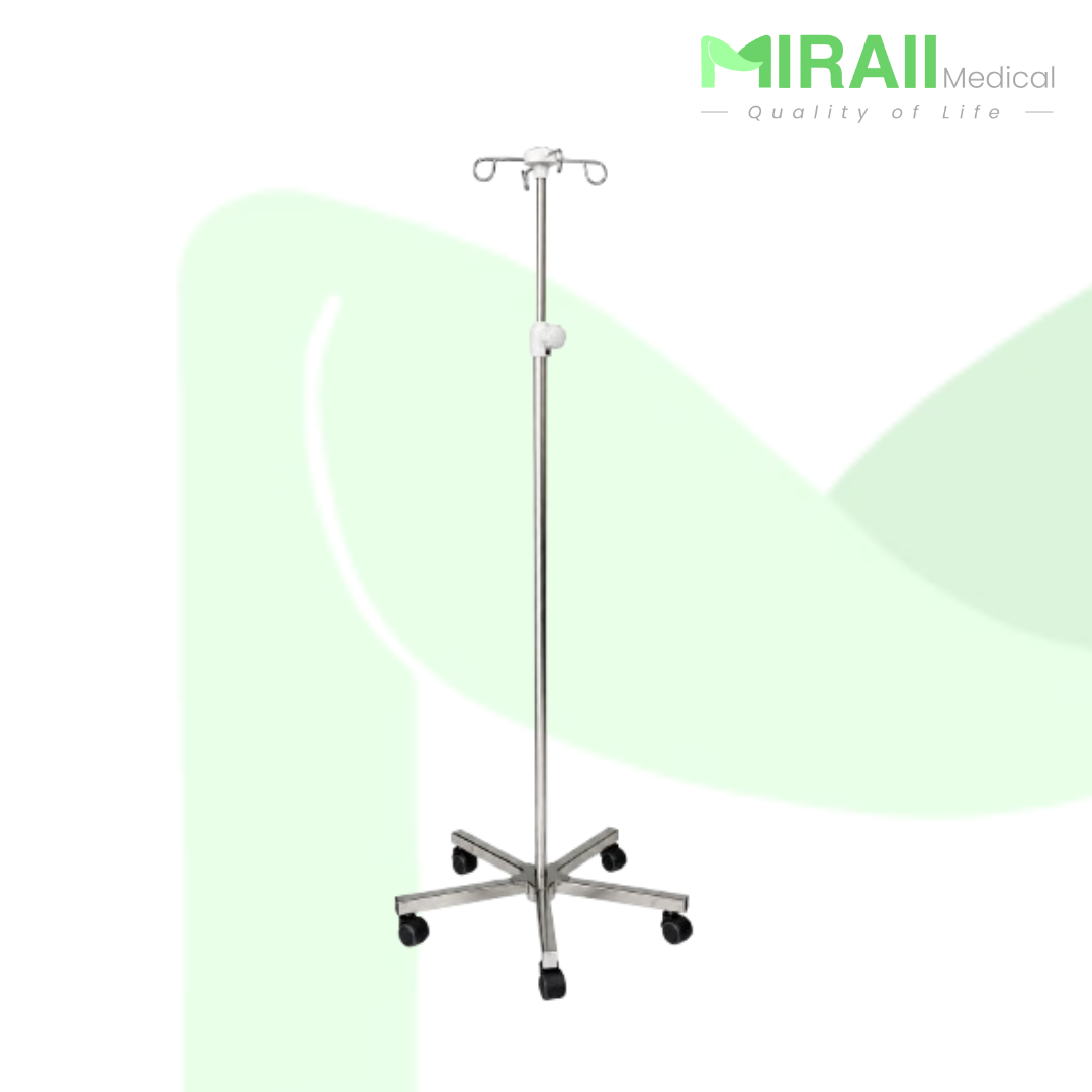 IV Pole With 5 Castors Stainless Steel Stand